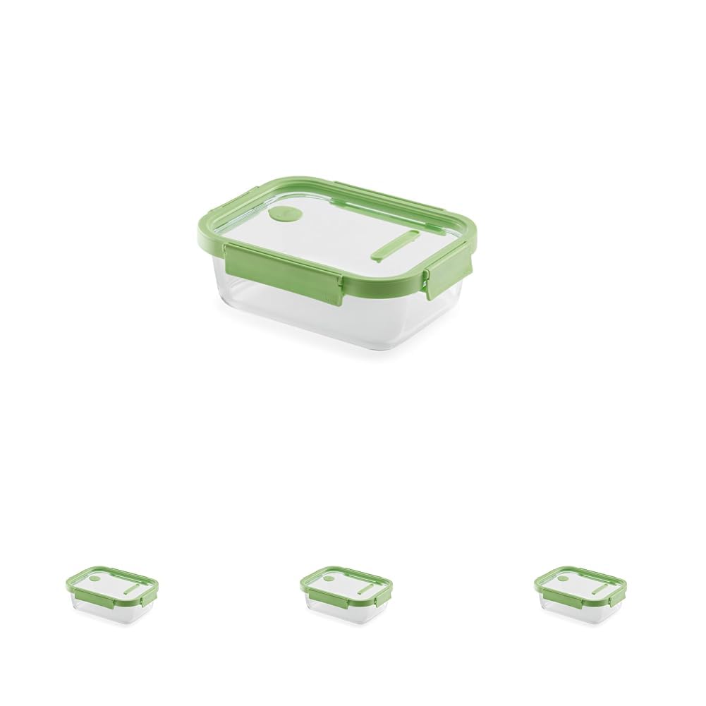 Lékué Recipiente hermético de vidrio para conservar alimentos nevera y/o congelador 1520 ml, rectangular (Paquete de 4)