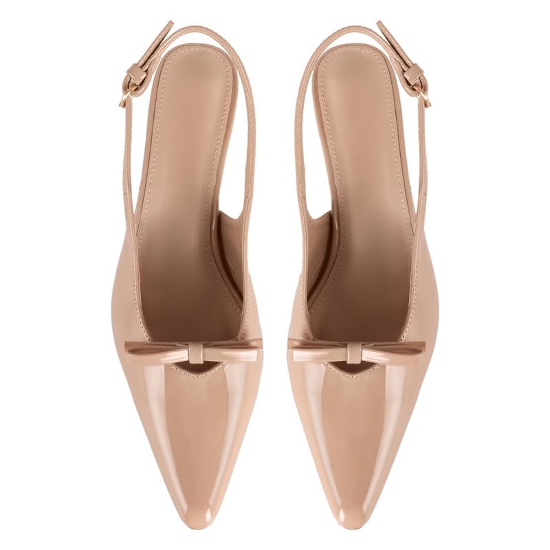 Image of MAVMAX Slingback Heels for Women Kitten Heels with Bow Pointed Close Toe Pumps Dress Party Heeled Sexy Wedding Shoes