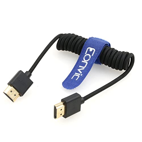Eonvic 2.1 HDMI 8K Extender - High Speed Coiled Cable for Atomos Ninja V Sony a7siii, Portkeys BM5 Monitor (Black Braided Coiled HDMI) - Image 2