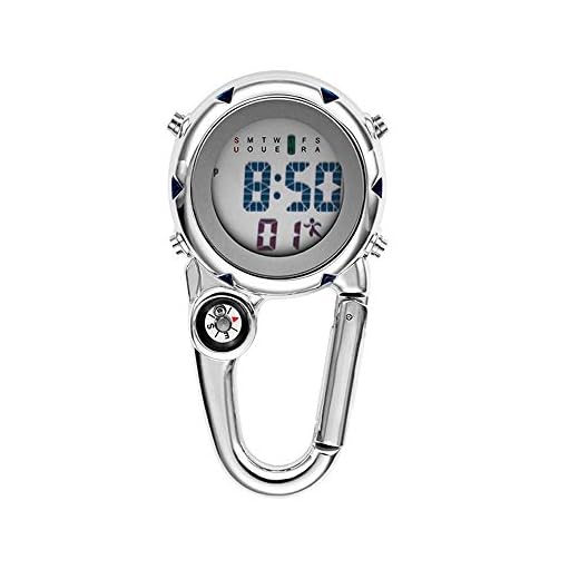 ZOVEDAIUG Digital Pocket Watch Clip Watches for Men Carabiner Watch Backpack Fob Belt Waterproof Clip Watch Glow in The Dark with Alarm Clock Date Week Gift for Outdoor Sports (White)