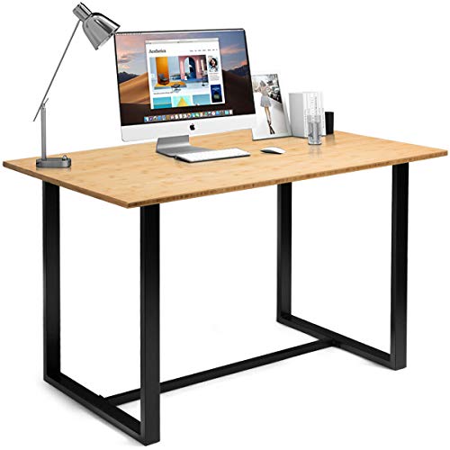 Tangkula Writing Table Computer Desk, Modern Versatile Writing Desk with Bamboo Wood Top