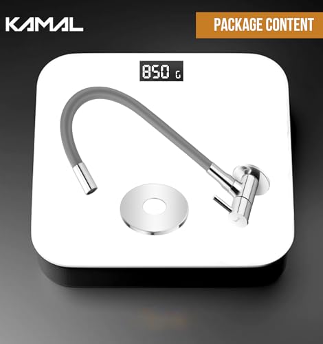 Image of KAMAL Full Brass Sink Tab - Cock (Flexible Swivel Spout 360 Degree) Single Flow Grey & Chrome Bib Tap Faucet (Wall Mount Installation Type)