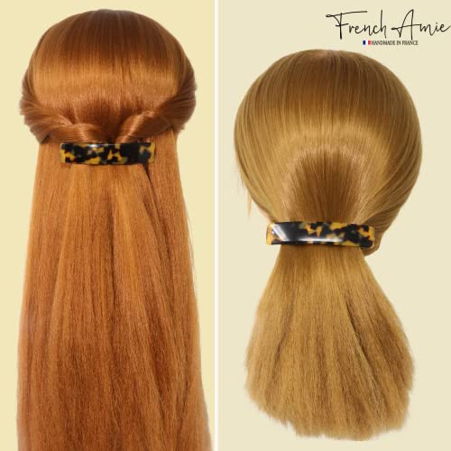 French Amie Oblong Handmade 3.5" Celluloid No Slip Hair Clip Barrette For Women, Made In France (Tokyo Shell) #TOP6
