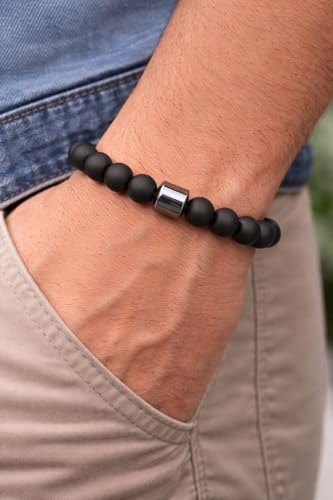 Image of Aura Balance 8mm Natural Stone Bracelet with Hematite Center