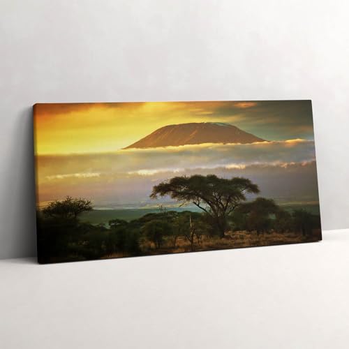 Toile Kilimandjaro au Coucher du Soleil 140x70cm : Tableau Lumineux Ambiance Zen