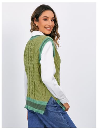 OYOANGLE Women's Striped Trim Sleeveless V Neck Pullover Sweater Vest Split Hem Tank Top Knitwear2