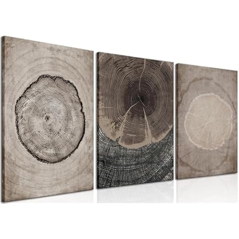 Framed Wall Art for Living Room Set of 3 - Modern Black and Beige Wood Stump Wall Decor, Abstract Neutral Canvas Paintings Prints for Bedroom, Hallway, Home Office Decor 16x24 in Cover