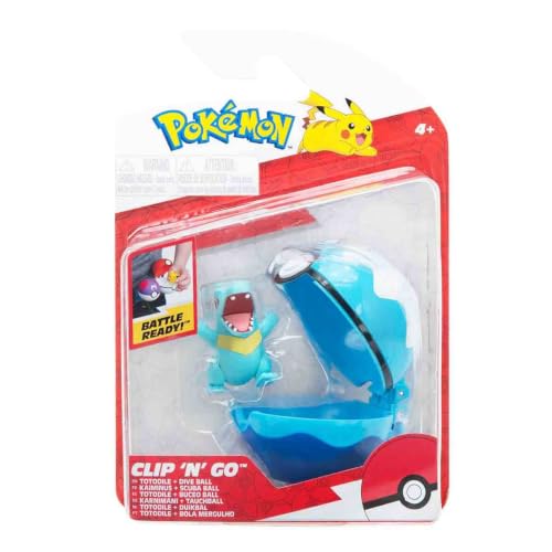 Image of Pokemon Clip N Go Pokeball & 5 cm Totodile Battle Figure - Attachable to Belt - New 2022 - Officially Licensed Toy (PKW2651), Karnimani