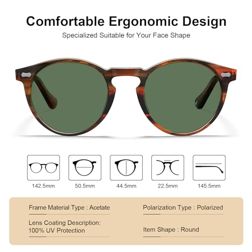 CARFIA Acetate Polarized Sunglasses for Men Retro Classic Round Shades4