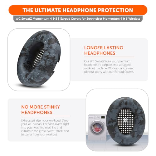 Image of WC SweatZ Momentum 4 - Patented Earpad Covers for Sennheiser Momentum 4 Wireless Over Ear Headphones by Wicked Cushions | Sweatproof & Easily Washable | Black Camo