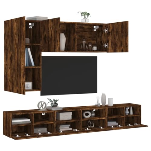 HANJIEFACAI Mobile contenitore Soggiorno Porta TVMobili TV a Muro 5pz Rovere Fumo in Legno MultistratoAdatto al soggiorno