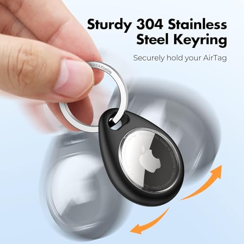 Image of UNBREAKcable for Apple AirTag Holder - 4 Pack [Fit Tightly Design] [Easy to Install] [Hold Air Tag Securely] Waterproof TPU Shell Protective Case with 304 Stainless Steel Keychain Key Ring