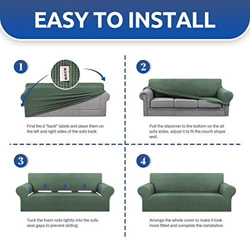 KEKUOU Stretch Loveseat Sofa Cover Slipcover,Couch Covers for 2 Cushion Couch Sofa (55"-78") Furniture Protector Sofa with Elastic Bottom for Kid,Dog. Jacquard Small Checked (Medium,Greyish Green)