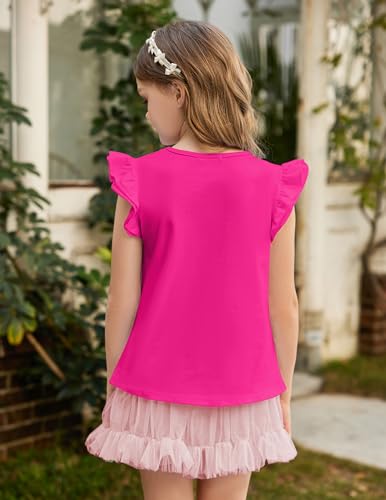 Image of Arshiner Girls Shirts Ruffle Short Sleeve Summer Cute Casual Crewneck Tops Blouse Tee