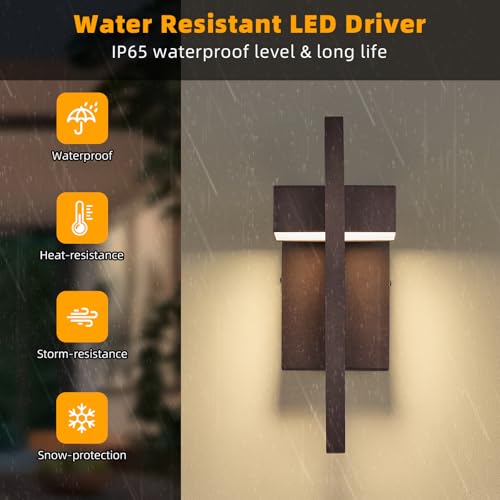 Image of tewei 16.5'' Modern LED Outdoor Wall Sconce, Integrated LED Outdoor Light Fixtures Wall Mount Exterior Lights, Brown Front Porch Outside Lighting for House, Backyard, Warm White 3000K, 1 Pack