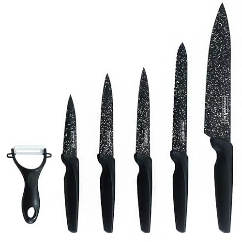ROYALTY LINE, RLMB5B, Ensemble de 6 couteaux de cuisine avec revêtement antiadhésif, lames tranchantes et design élégant, prise en main confortable -...