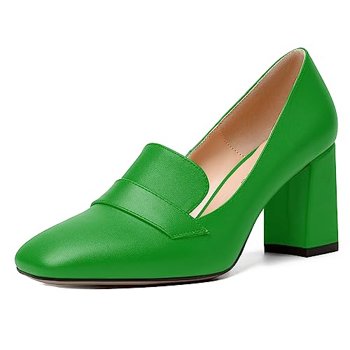 Image of MODENCOCO Womens Sexy Formal Matte Slip On Square Toe Work Block High Heel Loafers Shoes 3.5 Inch