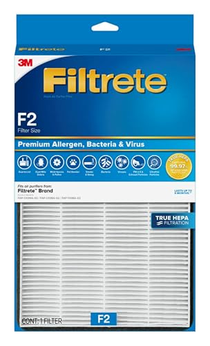 Filtrete F2 Room Air Purifier Filter, True HEPA Premium Allergen, Bacteria, and Virus, 13 in. x 8.2 in., 4-Pack, works with devices: FAP-C02WA-G2, FAP-C03BA-G2, FAP-T03BA-G2 and FAP-SC02N