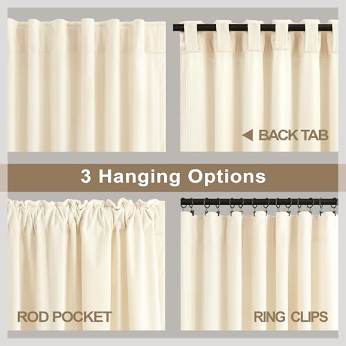 Image of Beige Cream Velvet Curtains 72 Inch Long for Bedroom Luxury Living Room Darkening Sound Proof Thermal Curtain for Summer Heat Blocking Light Drape Neutral Rustic Vintage Victoria 52x72 Length 2 Panels