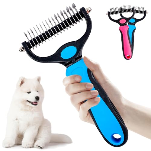 Spazzola per Cani e Gatti, 2 Pezzi Strumento di Deshedding Animali, Pettine Rastrello Taglianodi Cardatore per Cani e Gatti, Inossidabile Doppia Faccia Strumento di Deshedding