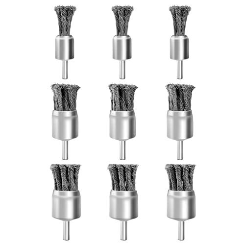 LSTOPGO Drahtbürste für Bohrer, 6,35mm Zoll Dorn, Drahtbürste für Rost, Korrosion, Lackentfernung, 9 Stück, 20mm, 25mm,30mm