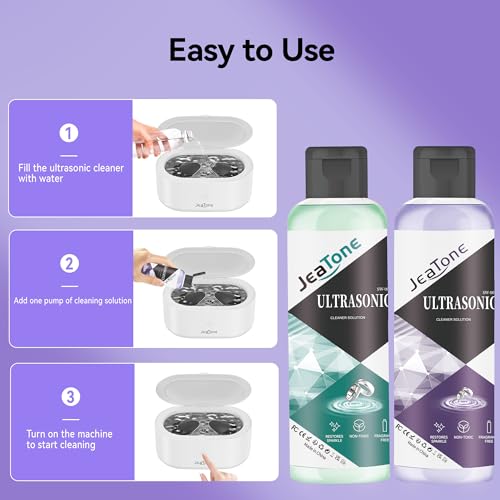 Image of Ultrasonic Jewelry Cleaner Solution for All Machines 2 Pack 4oz | Remove Odors Discoloration & Stains, Peach & Mint Eco Gentle Formula, High Yield Dilution, Safe On Jewelry, Purple & Green