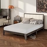 HOMCOM Full Size Bed Frame with Upholstered Headboard, Platform Bed Frame with Wooden Slats, No Box Spring Needed, Easy Assembly, Charcoal Gray