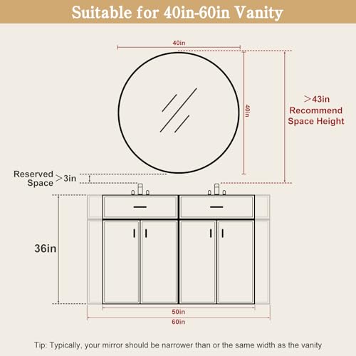 Image of WallBeyond Round Wood Mirror, 40 inch Round Modern Decoration Large Circle Wall Mirror for Bathroom Living Room Bedroom Entryway, Honey