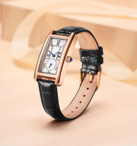 Image of Quartz Watch for Women, Lady Stylish Square Dress Watch with Leather Strap and Sapphire Crown