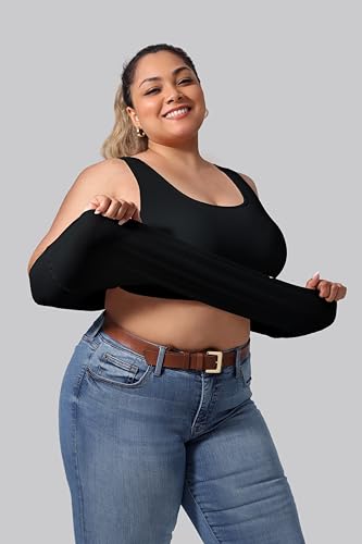 Image of Plus Size U-Back Casual Workout Tank Tops for Women with Built-in Bra, Padded Racerback Gym Athletic Yoga Tops