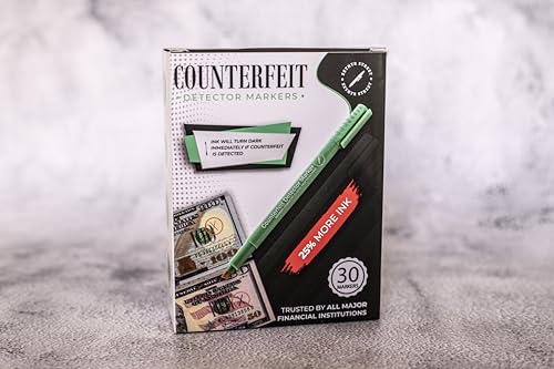 Counterfeit Money Pens - Box of 30 - Money Markers - Counterfeit Money Marker Pens - Extra Ink, Ink Turns Dark Upon Detection, Money Pens for Fraud Prevention - Thumbnail 2