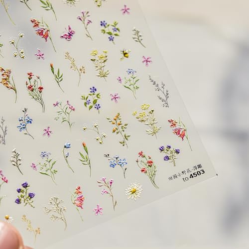 Flower Nail Art Stickers Decals, Spring Flowers Nail Stickers for Nail Art, Floral Plant Nails Design 5D Embossed Nail Decals Flower Stickers for Nails Spring Manicure Supply for Women Nail Decoration