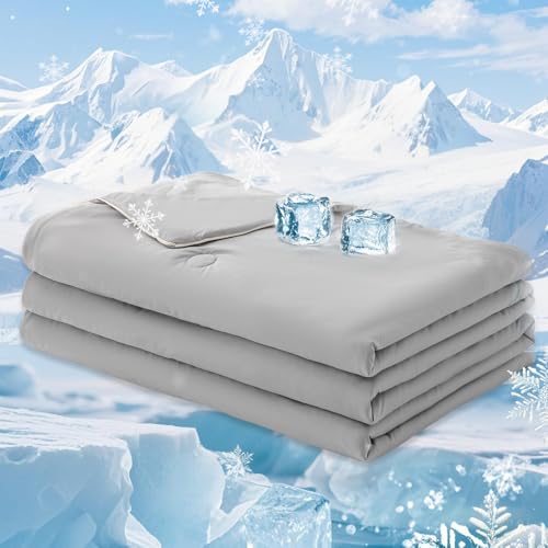 BOHOPOPM Summer Cooling Comforter & Breathable Cool Bedding Blanket - King Size 90x104 Gray Quilt, Ice Cold Thin Silk-Smooth for Night Sweats Hot Sleeper with Temperature Balancing Technology