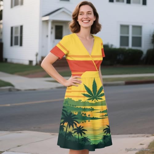 Image of Women's Summer Dresses Short Sleeve Formal Dresses with Pockets | Lightweight polyester fabric delivers cool airflow during hot summer outdoor activities