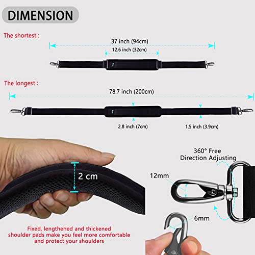 Image of ZINZ 79 inch Shoulder Strap, Extra-thick Fixed Cushion Pad and Dual Clasps Universal Replacement Strap with Metal Swivel Hooks for Laptop Bags, Luggage Bags, Camera, Crossbody (200cm,Black)