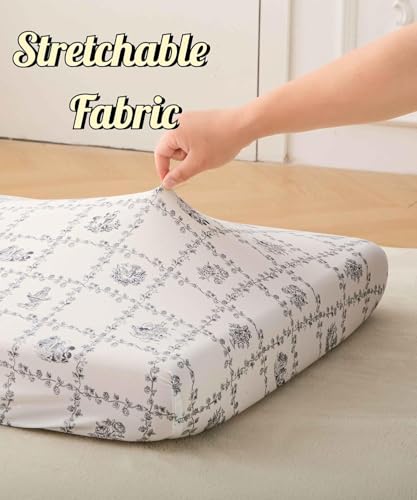 Image of SDY Jersey Floral Crib Sheets for Baby Boys and Girls,52 inchx28 inchx8,2 Pack,Neutral Flower Standard Oval /Retangle Crib Mattress Sheets for Toddler,Super Soft Breathable