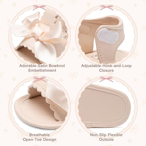 Image of Miamooi Infant Baby Girls Boys Sandals Summer Bowknot Crib Shoes Toddler Pu Leather Flower Soft Rubber Sole Dress Flats First Walker Shoes