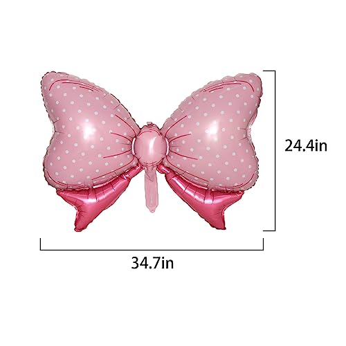 Image of 36 Inch Pink Bow Foil Balloon - Large Polka Dot Bow Balloon for Girls Birthday, Coquette Party, Baby Shower, Gender Reveal Decorations