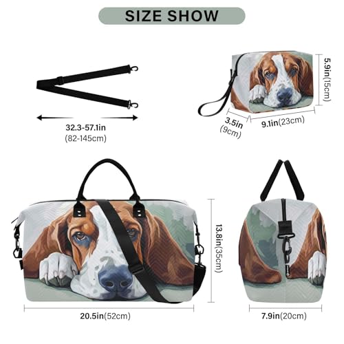 Sad Basset Hound Portrait Duffel Bag for Traveling, Travel Bag Gym Bag, with Multiple Interior Pockets Shoulder Weekender Bag for Women Men with Toiletry Bag 20.5L x 1.9W x 13.8H3