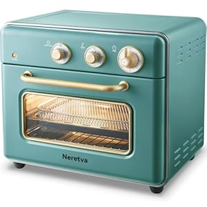 Neretva Air Fryer Toaster Oven Large 21 QT, 5 In 1 Convection Oven, Fit 8″ Pizza for Family, Include 6 Accessories & Cookbook, Stainless Steel, ETL Certified, Vintage Green