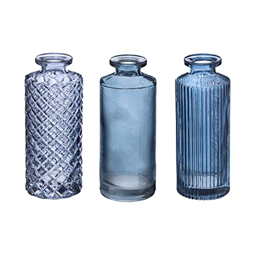 Atmosphera - Lot de 3 Vases Soliflores en Verre Bleu déco