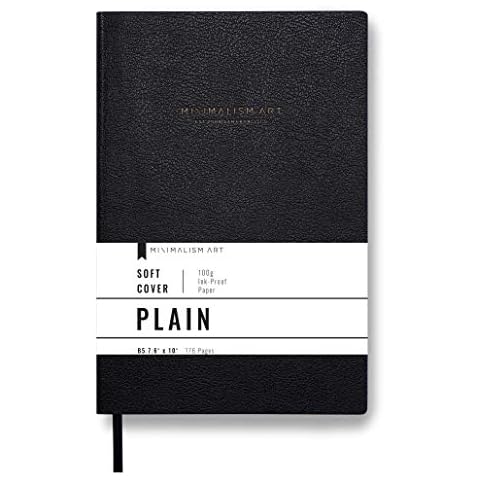 Minimalism Art Soft Cover Notebook Journal, Composition B5 Size 7.6 X 10 inches, Black, Plain Blank Page, 192 Pages, Fine PU Leather, Premium Thick Paper - 100gsm Cover