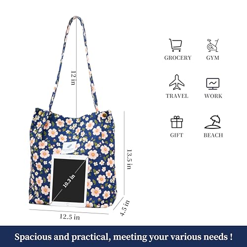 Image of TOPASION Cute Corduroy Tote Bag Canvas Shoulder Handbags for Women Travel Shopping
