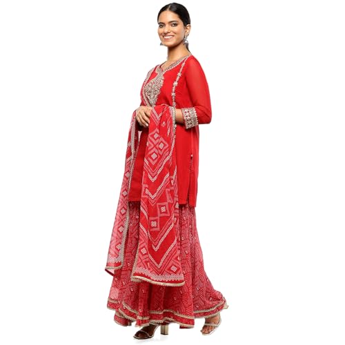 Image of BIBA Women Polyester Blend Embroidered Festive Straight Suit Set