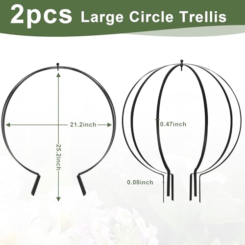 Metal Plant Round Circle Trellis for Climbing Plants, Round Garden Sculpture, Outdoor Potted Planter Trellis Patio Urn Décor & Doorway Accent，25.2"*21.2"-2Pack