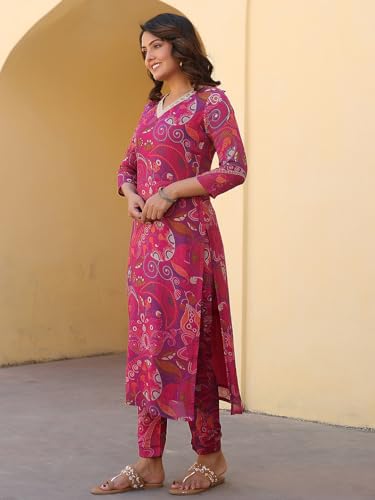 Image of ANNI DESIGNER Women's Rayon Blend Straight Printed Kurta with Pant