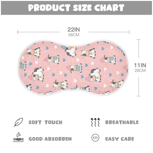 J JOYSAY Cow Bull Hearts Pink Baby Burp Cloths for Boys Girls Large 22''x11'' Cotton 4 Layer Boys & Girls Rags for Spit Up one sizex42