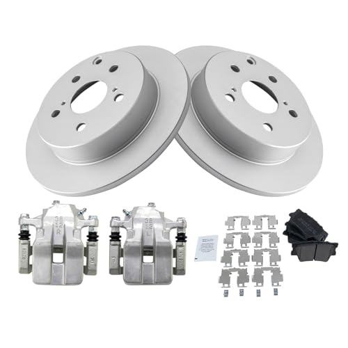 Image of TRQ Rear Brake Pad and Rotor Set Semi Metallic G Coated Rotors Calipers | For 2012-2018 Toyota RAV4