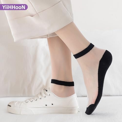 YiiHHooN Chaussettes Transparentes Femme, 10 Paires Chaussettes Fines Femme, Chaussette Dentelle à Pois en Nylon Socquettes Invisibles Soquette pour Femmes Taille Universelle – vue 6