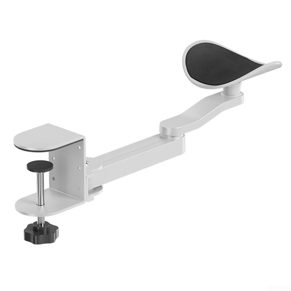 Aluminum Desktop Bracket for Ergonomic Elbow Support and Shoulder Fatigue Relief – Adjustable Height, Clamp-On No-Drill Desk Mount, 3-Level Vertical Adjustment(White)
